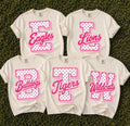 Pink polka dot school mascot