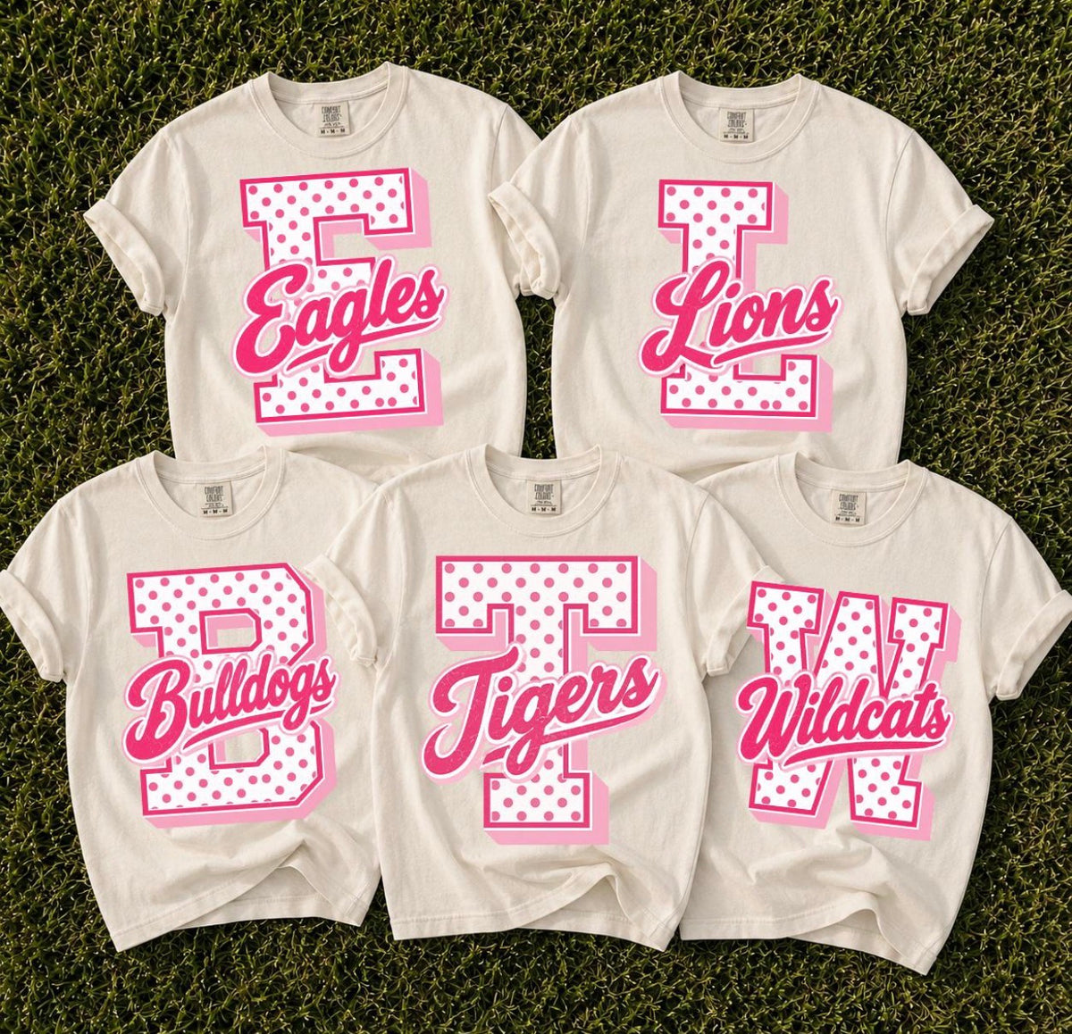 Pink polka dot school mascot