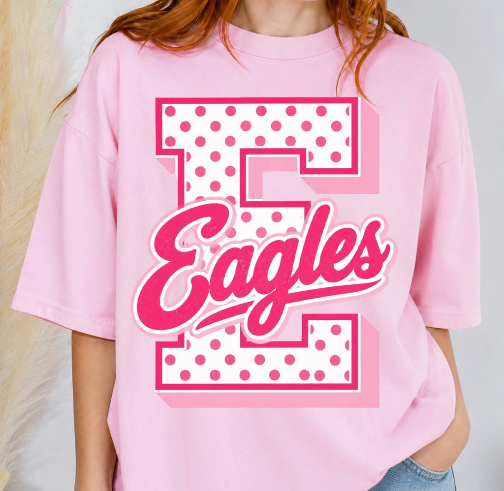 Pink polka dot school mascot