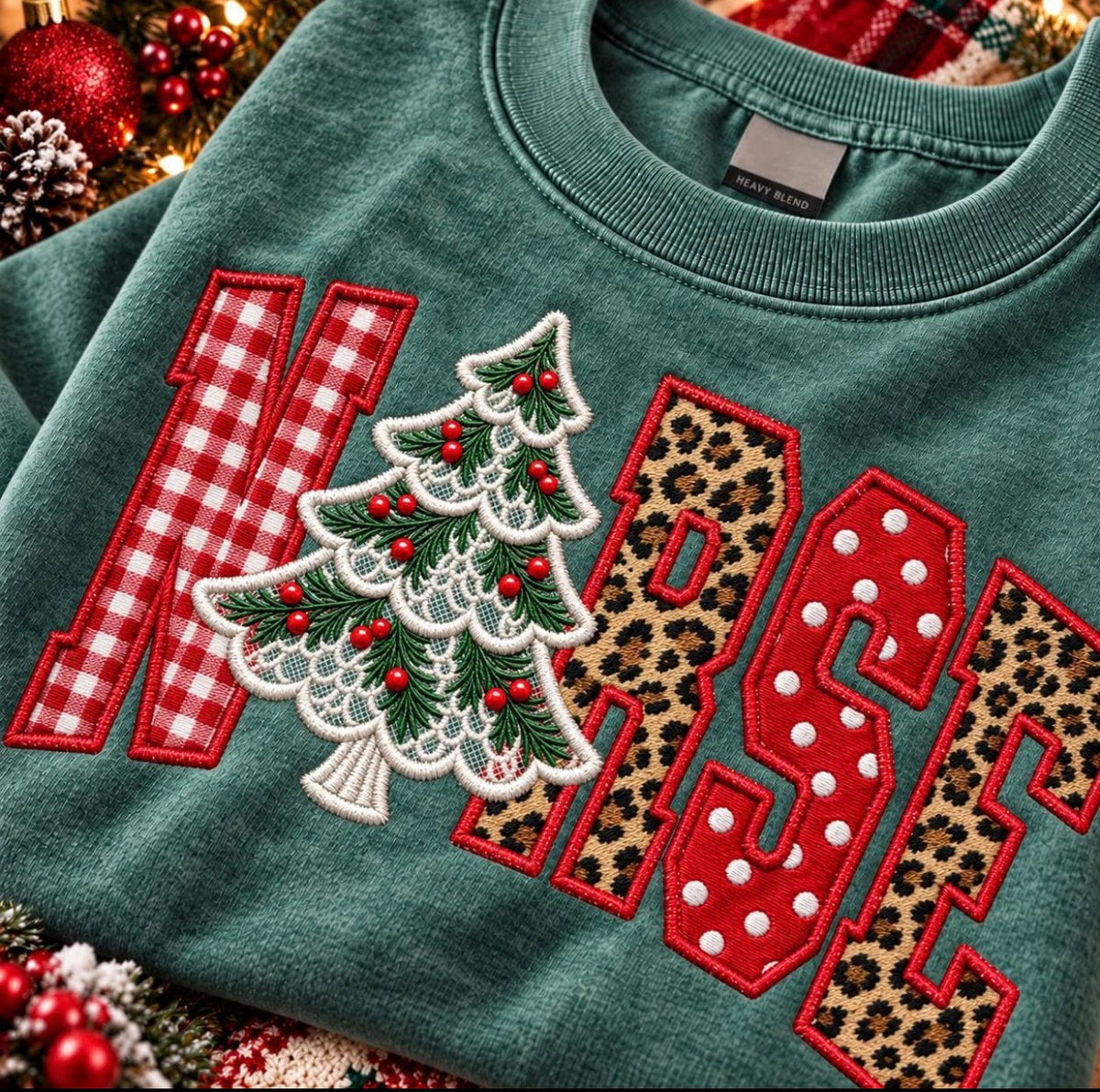 NURSE - Christmas - faux embroidery